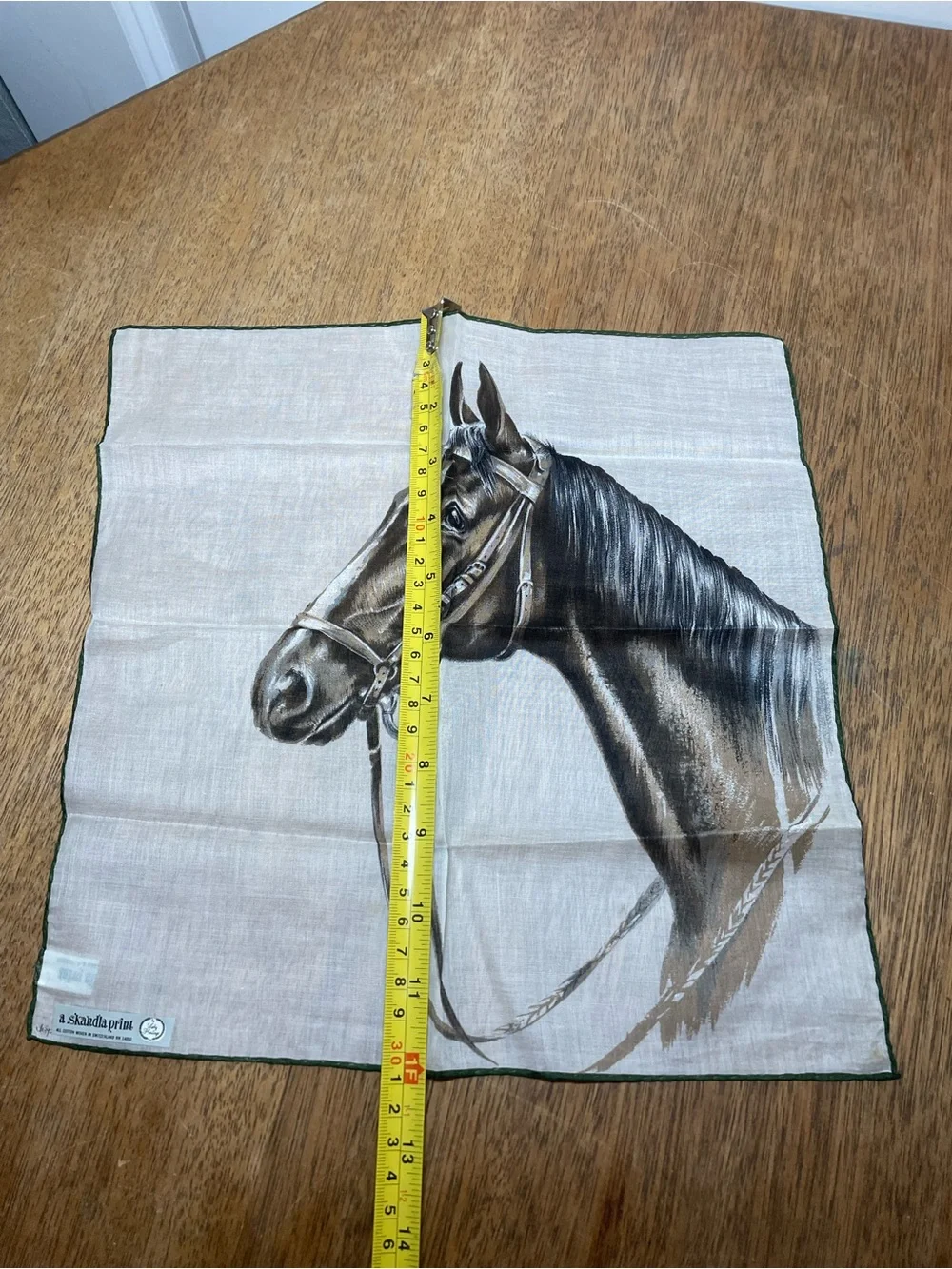 Vintage A. Skandia Print Horse Head Cotton Handkerchief | Swiss Made Equestrian